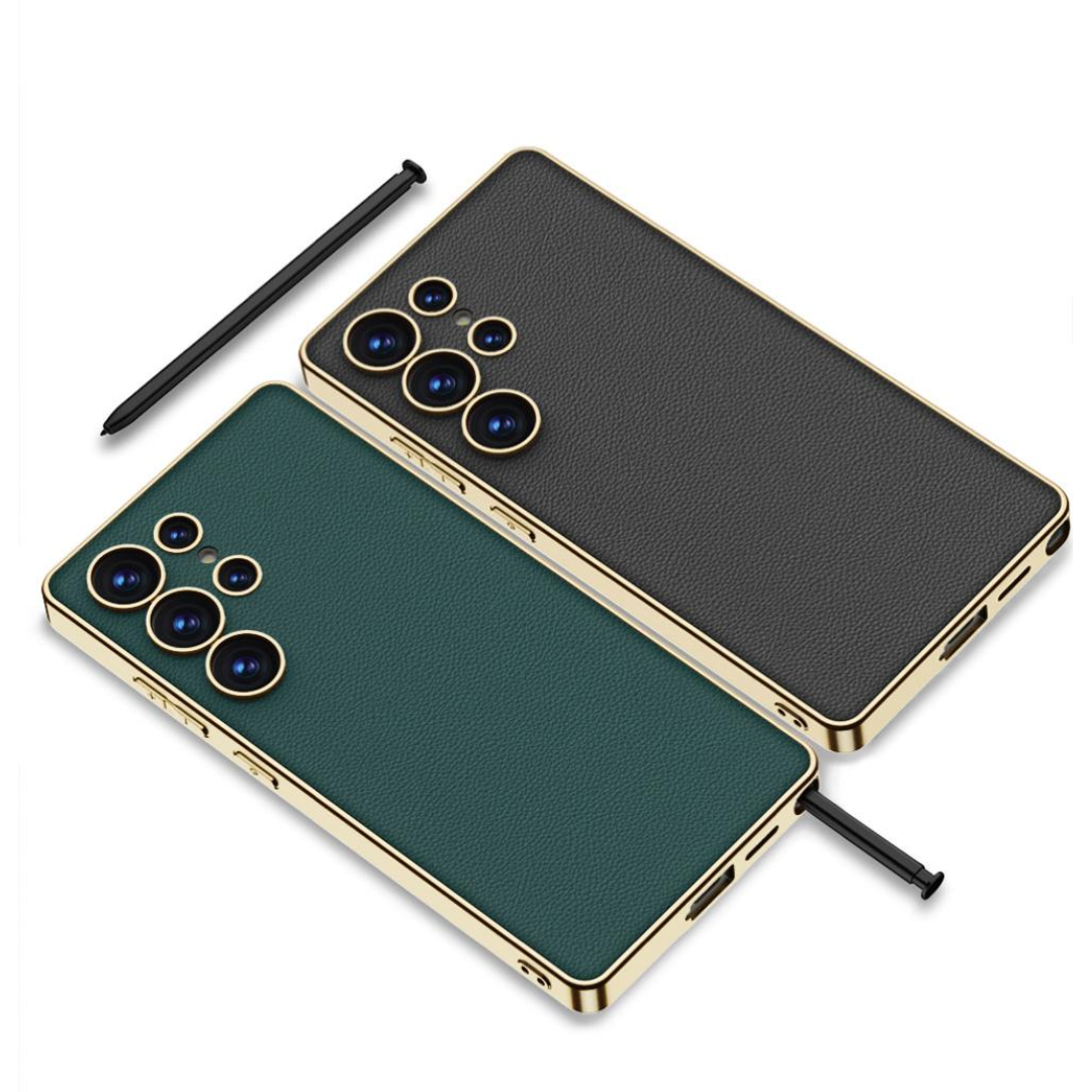 Luxury Leather Golden Boarder Case For Galaxy S25 Ultra