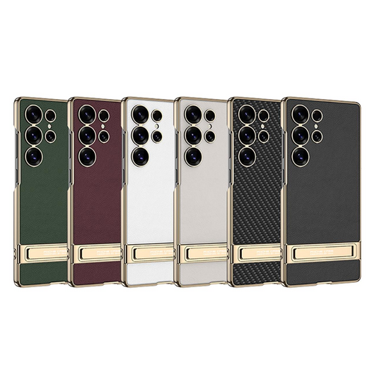 Triumph Electroplating Leather Golden Stand Case- Galaxy S25 Ultra