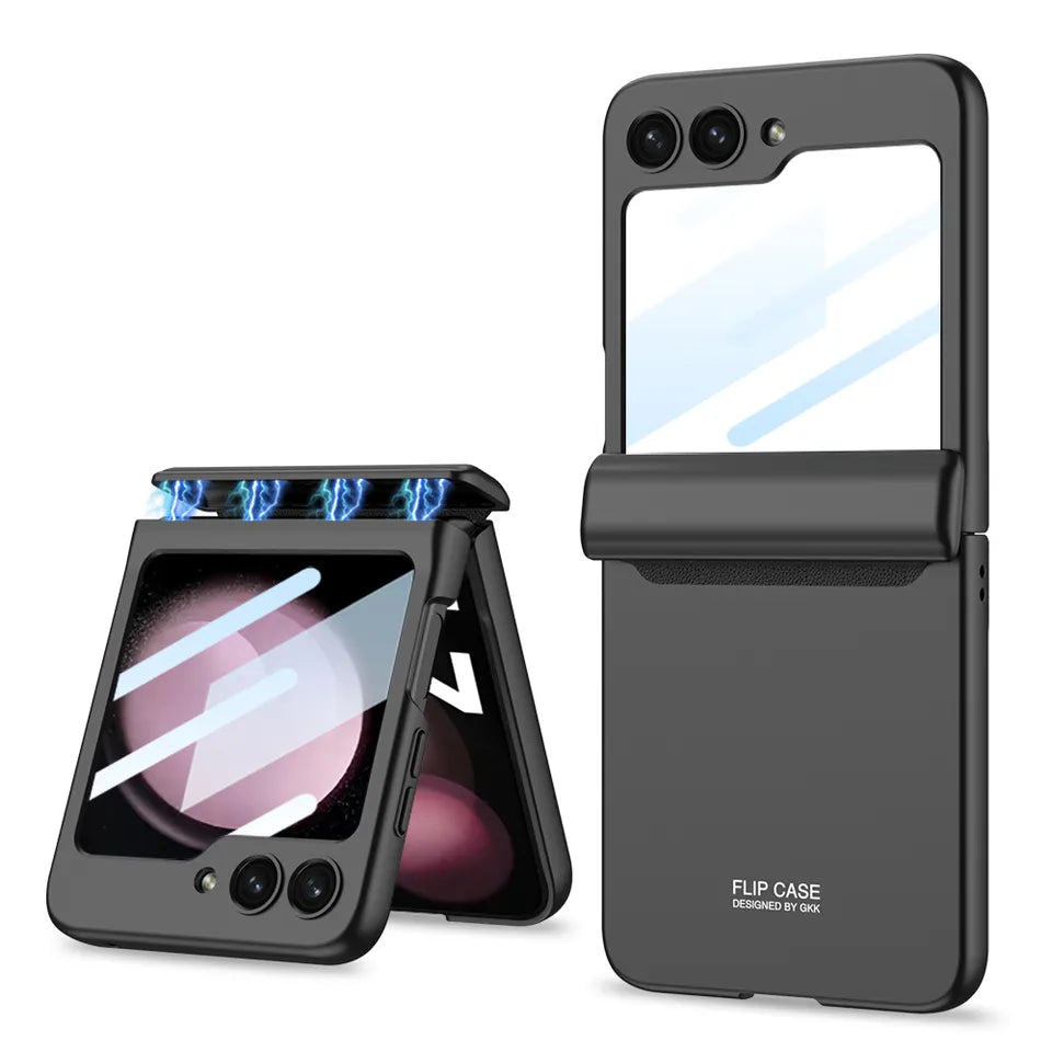 Magnetic Folding Hing Shell Case With Front Glass For Galaxy Z Flip 5