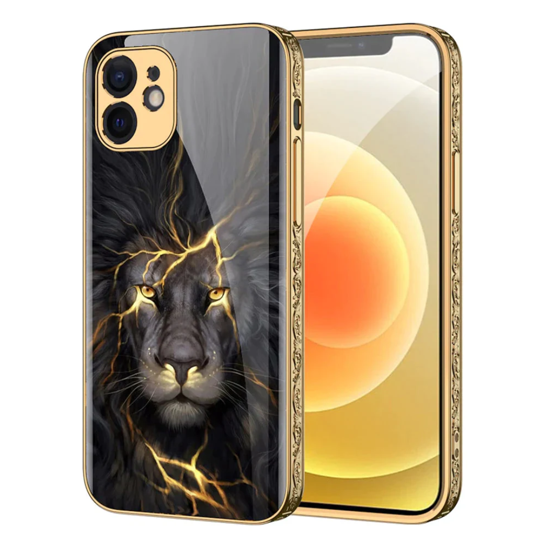 Premium Glass Lion Pattern luxurious Designer back Case Cover