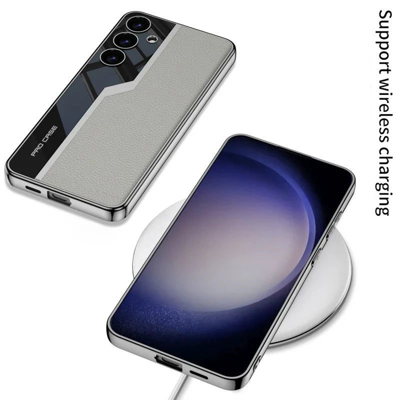 Classic Electroplated Plain Leather Case for Galaxy S24