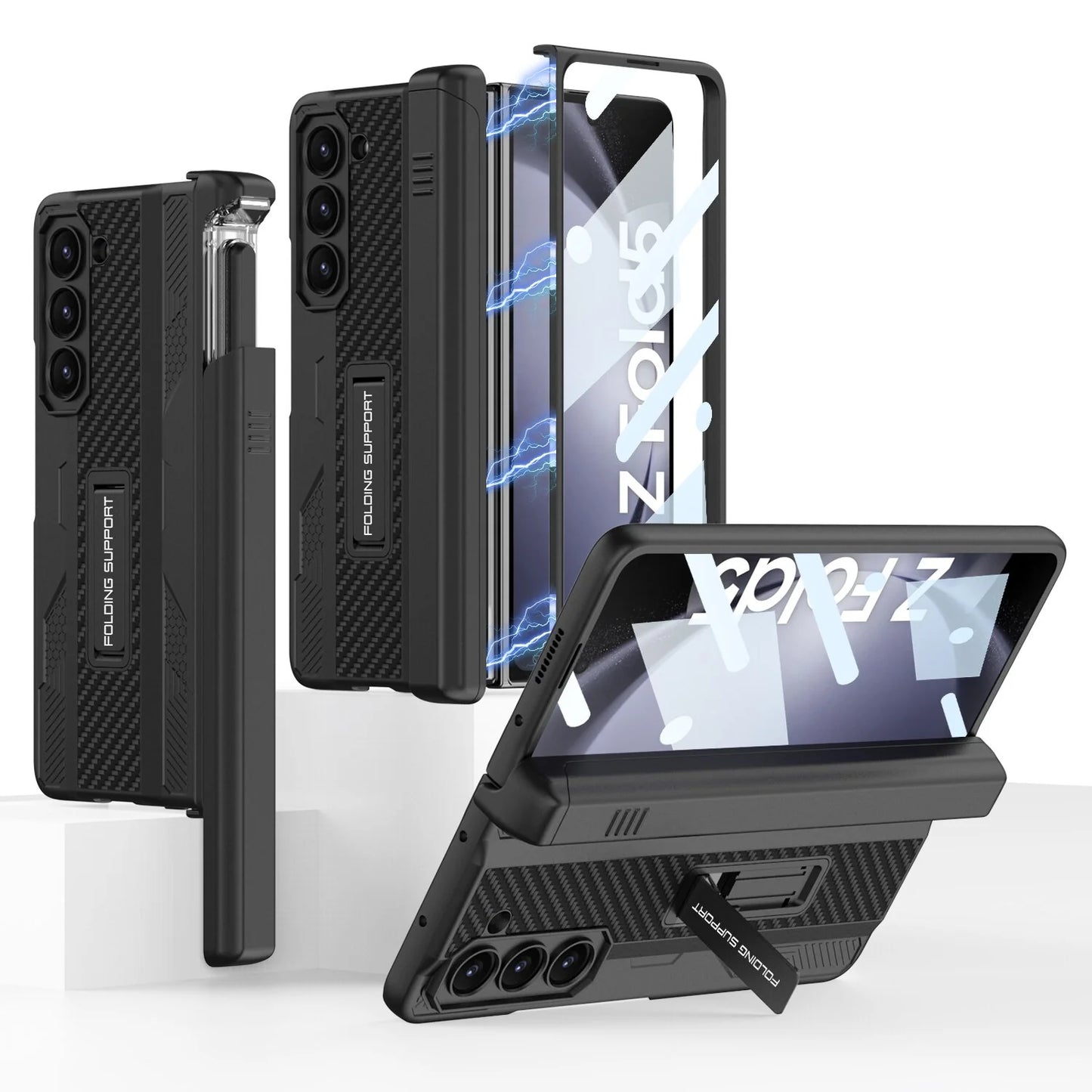 Armor Case With Magnetic Hinge Protection & Slide Pen Holder For Samsung Galaxy Z Fold 5