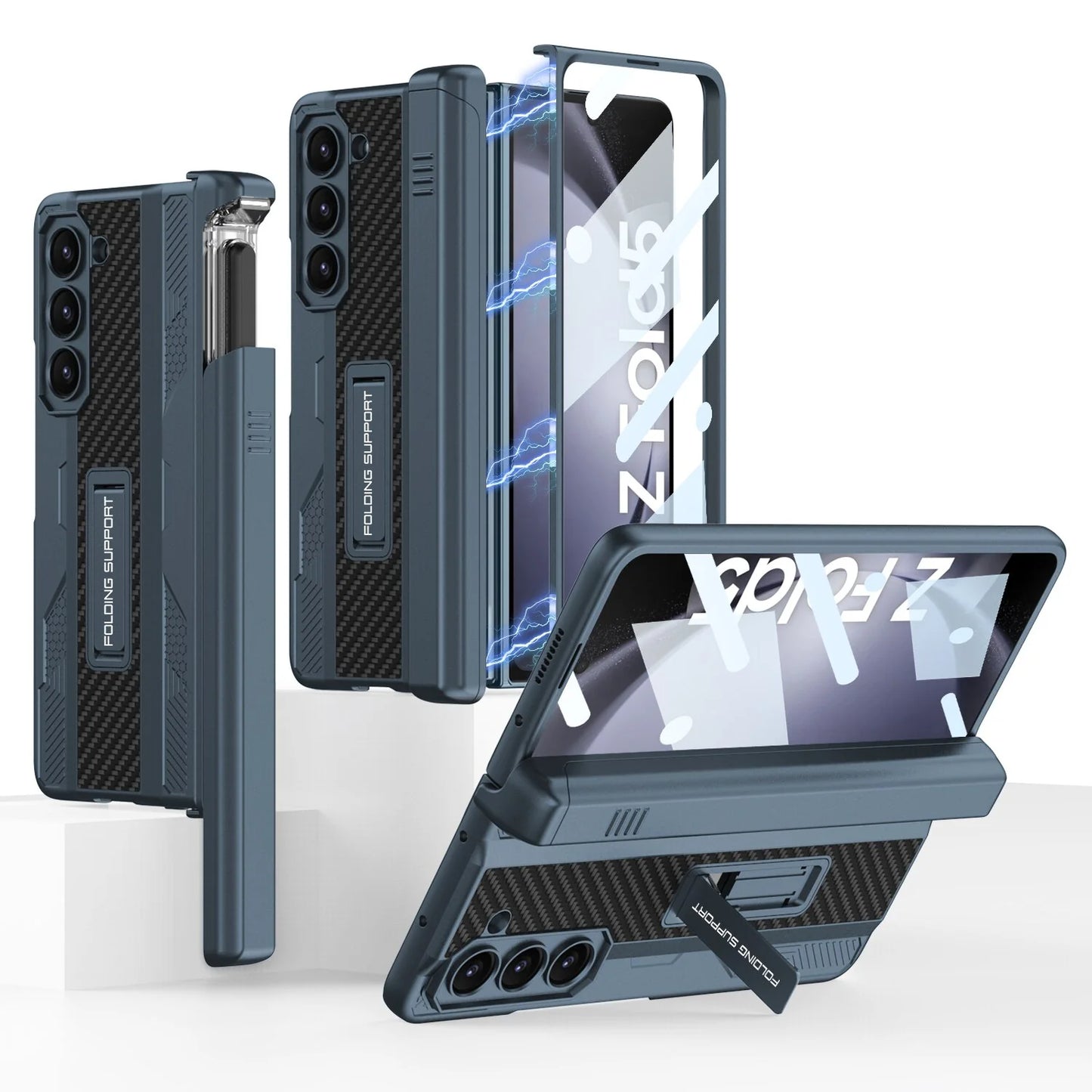 Armor Case With Magnetic Hinge Protection & Slide Pen Holder For Samsung Galaxy Z Fold 5