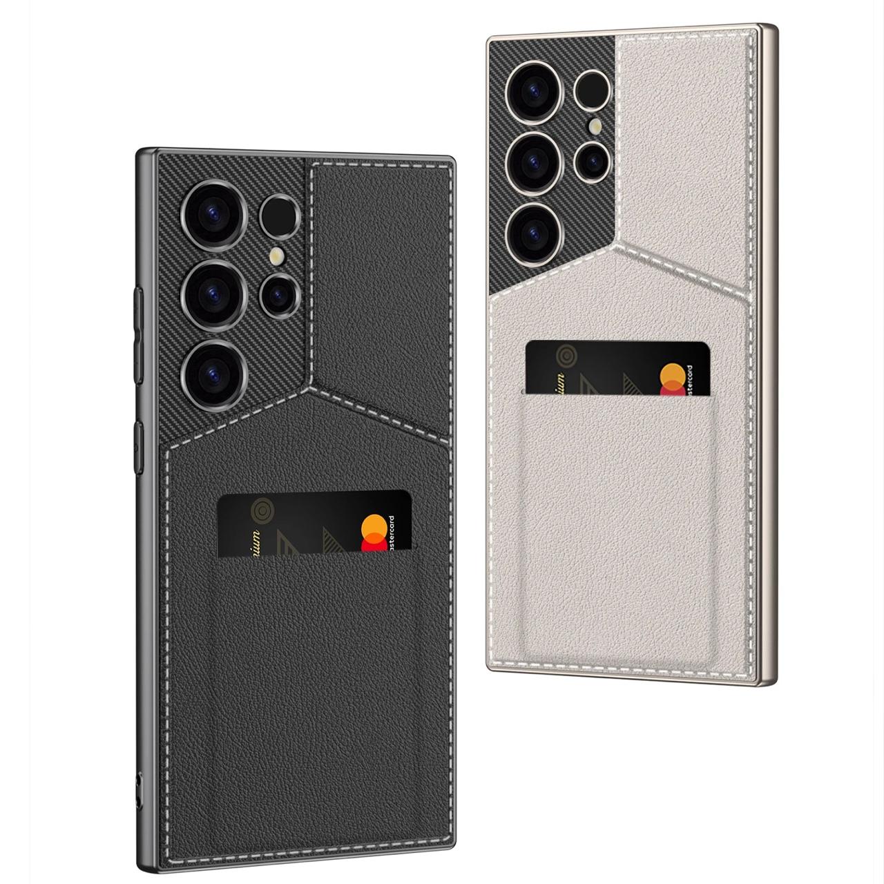 Ultra Thin Leather Card Holder and  Magnetic Bracket With Kickstand Case for Galaxy S24 Ultra