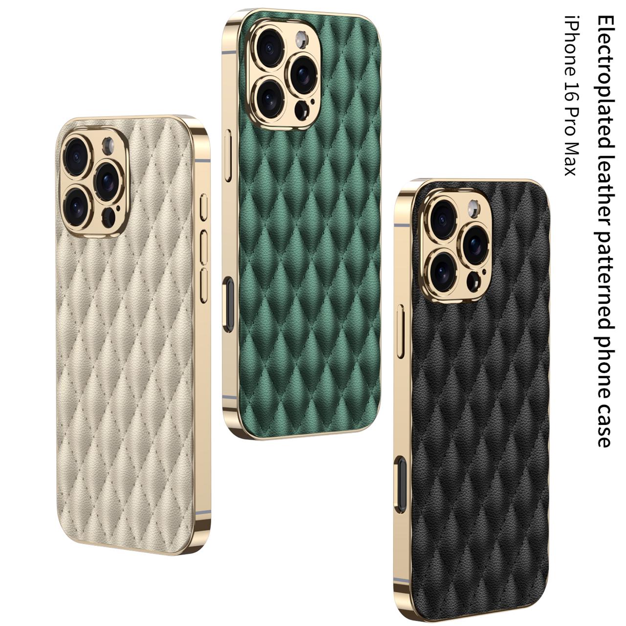 Electroplated Rhombus Pattern Leather Phone Case- iPhone