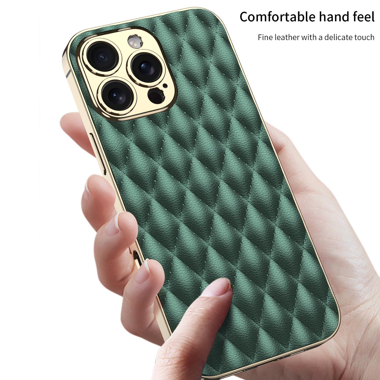 Electroplated Rhombus Pattern Leather Phone Case- iPhone