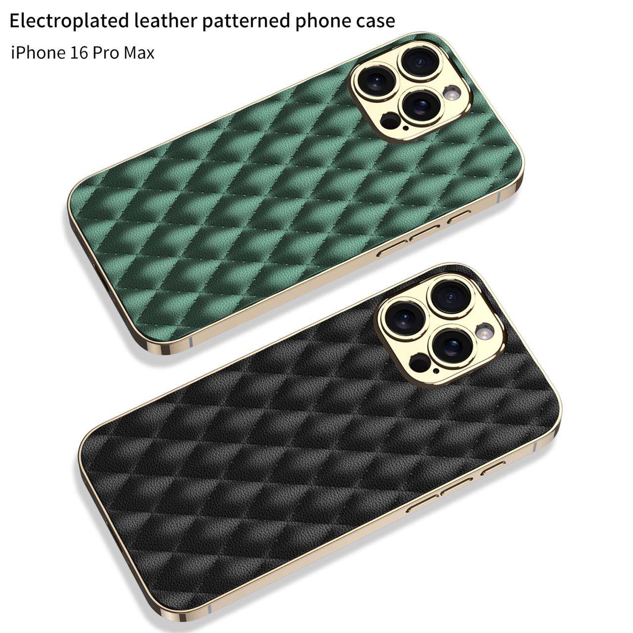 Electroplated Rhombus Pattern Leather Phone Case- iPhone