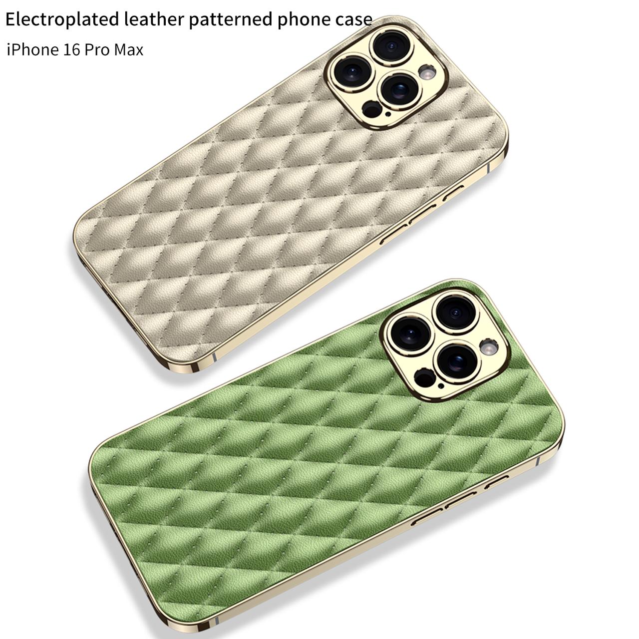 Electroplated Rhombus Pattern Leather Phone Case- iPhone