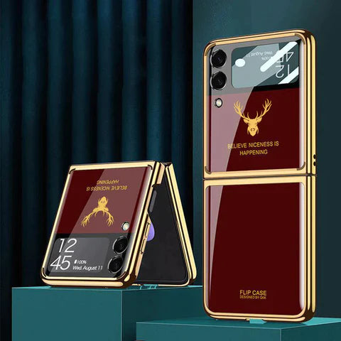 Galaxy Z Flip Series Luxurious Deer Pattern Inspirational Glass Case
