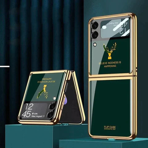 Galaxy Z Flip Series Luxurious Deer Pattern Inspirational Glass Case