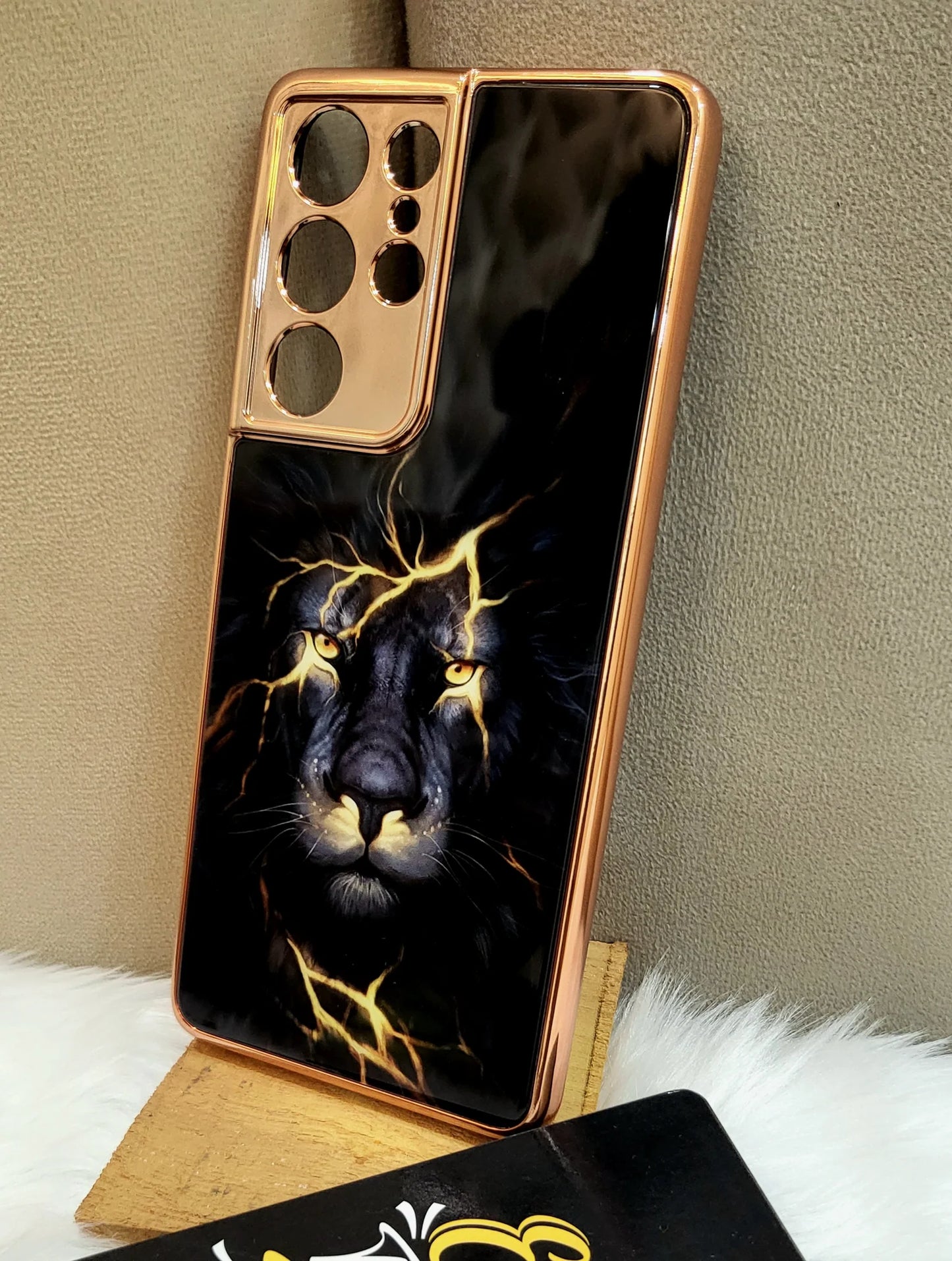 Galaxy S21 Ultra Glass Lion Pattern luxurious Designer back Case