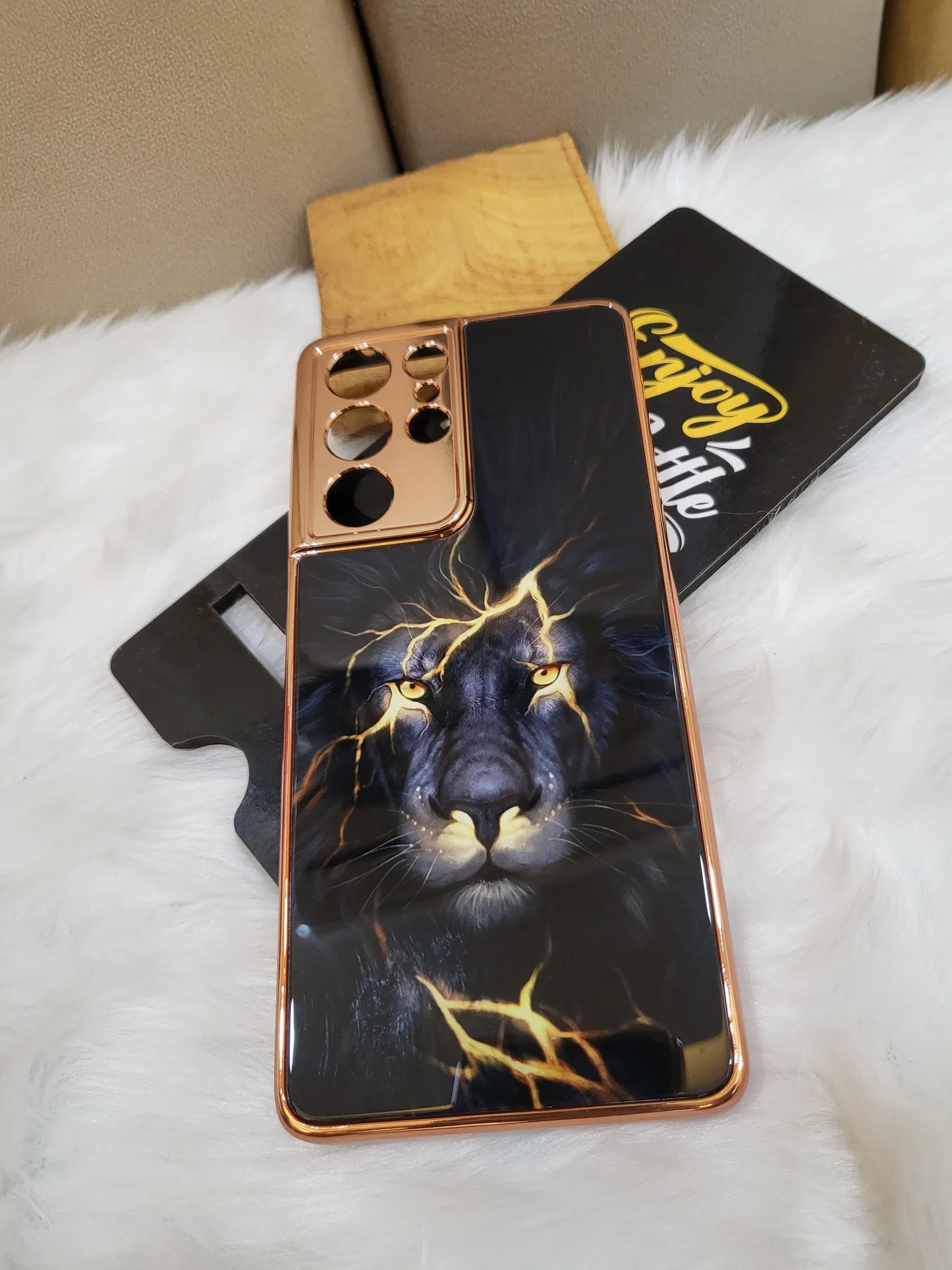Galaxy S21 Ultra Glass Lion Pattern luxurious Designer back Case
