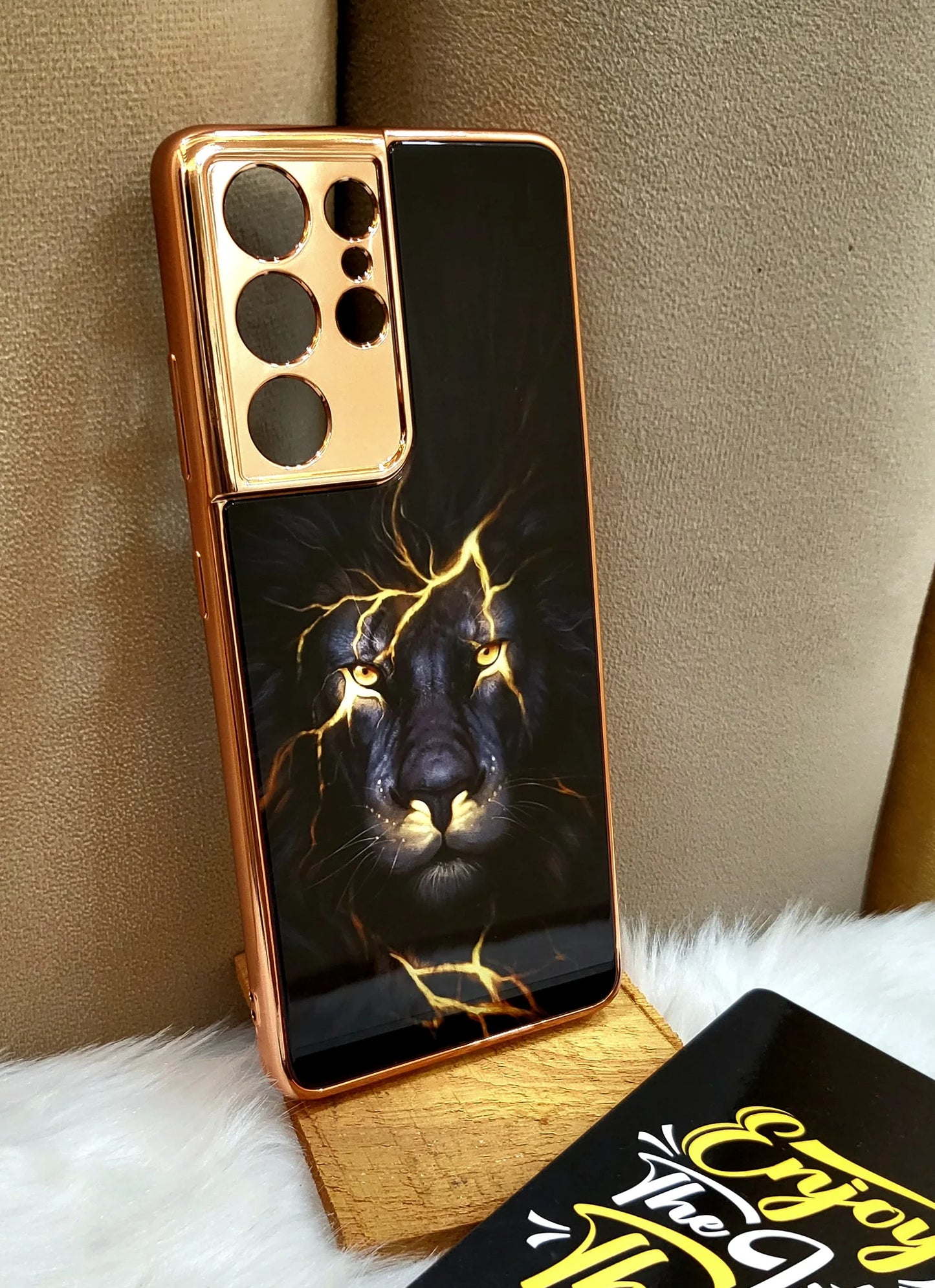 Galaxy S21 Ultra Glass Lion Pattern luxurious Designer back Case