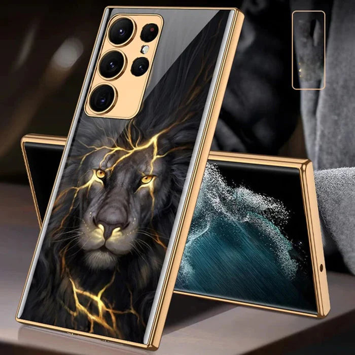 Galaxy S23 Ultra Lion Pattern Inspirational Glass Case