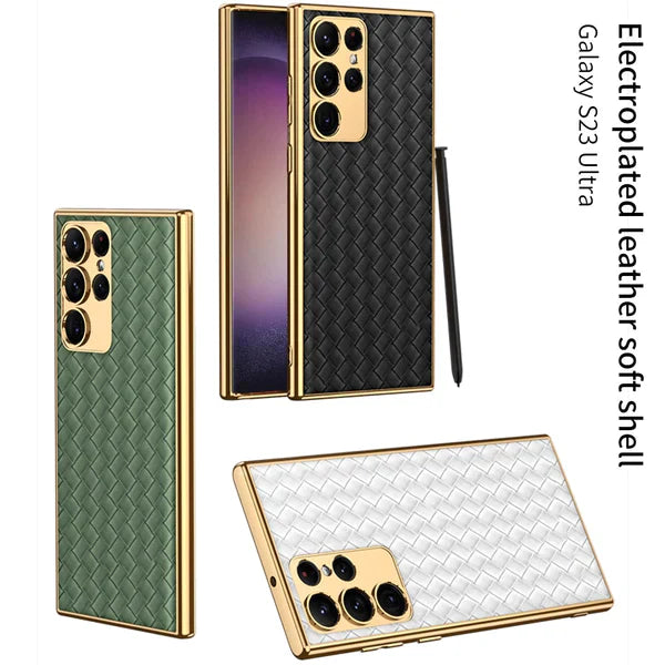 Premium Leather Case With Gold Electroplating For Galaxy S24 Ultra