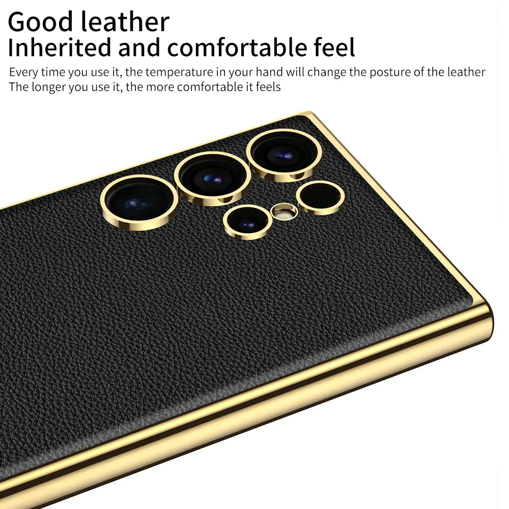 Luxury Leather Golden Camera Case For Galaxy S24 Ultra