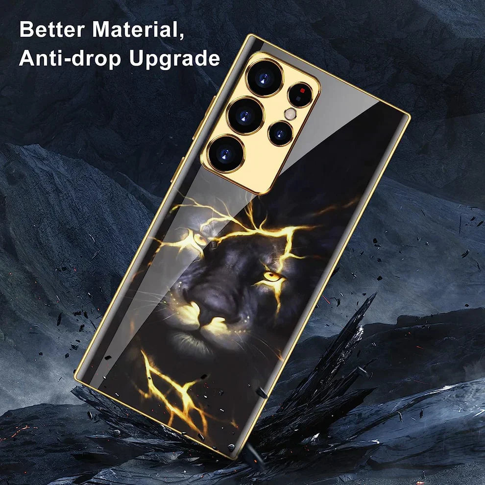 Galaxy S24 Ultra Lion Pattern Inspirational Glass Case