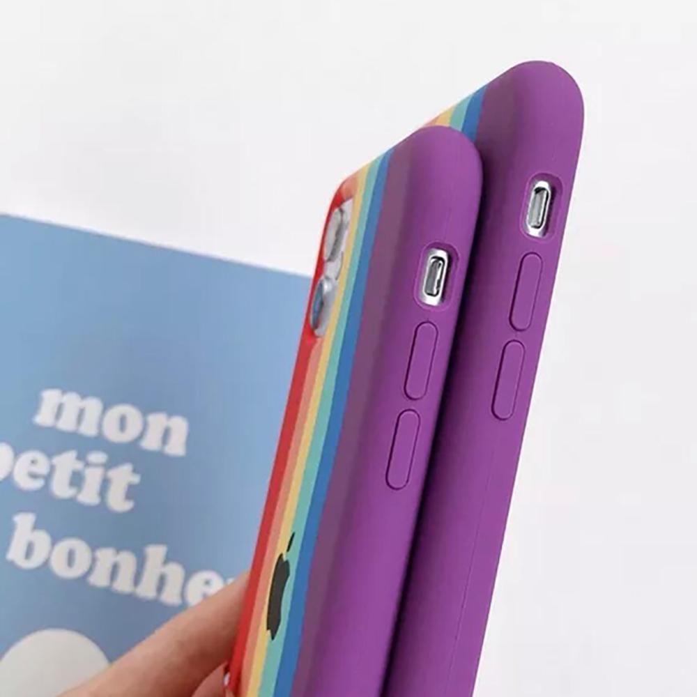 Liquid Silicone Iphone 11 Multicolor Case Rainbow Soft Silicon