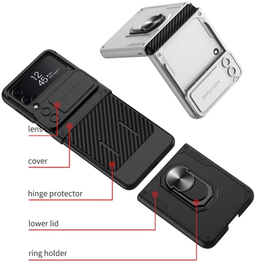 Camera Protection Kickstand Tough Finger Ring Armor Case Slide Cover Galaxy Z Flip4 5G