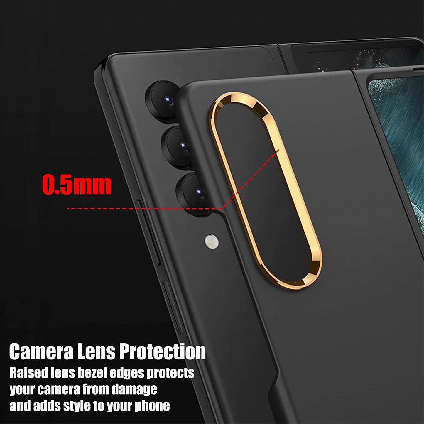 Samsung Galaxy Z Fold4 Ultra Thin Hard Shell Back Case With Golden Edge Camera Protection