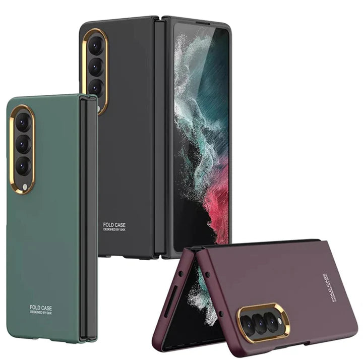 Samsung Galaxy Z Fold4 Ultra Thin Hard Shell Back Case With Golden Edge Camera Protection