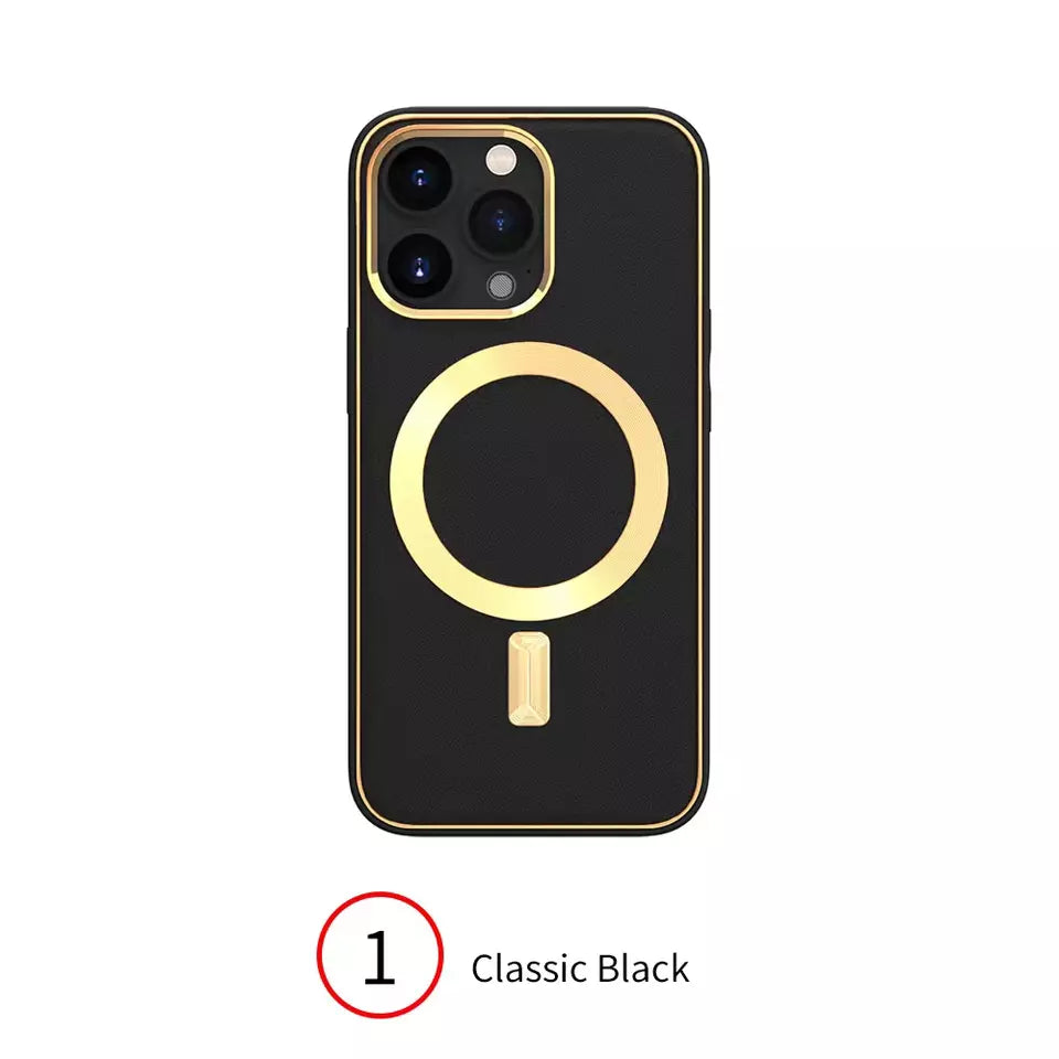 Luxury High Quality Leather Magnetic Wireless Charging Mobile Phone Case For iPhone Series