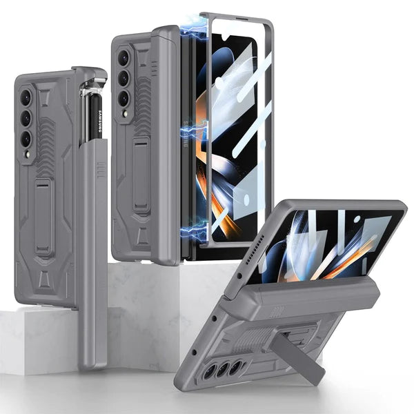 MAGNETIC FOLDING ARMOR SLIDE KICK STAND CASE WITH FRONT GLASS FOR GALAXY Z FOLD SERIES