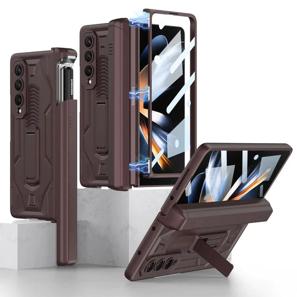 MAGNETIC FOLDING ARMOR SLIDE KICK STAND CASE WITH FRONT GLASS FOR GALAXY Z FOLD SERIES