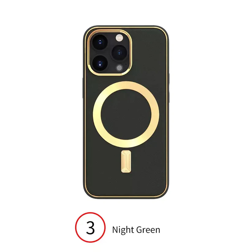 Luxury High Quality Leather Magnetic Wireless Charging Mobile Phone Case For iPhone Series